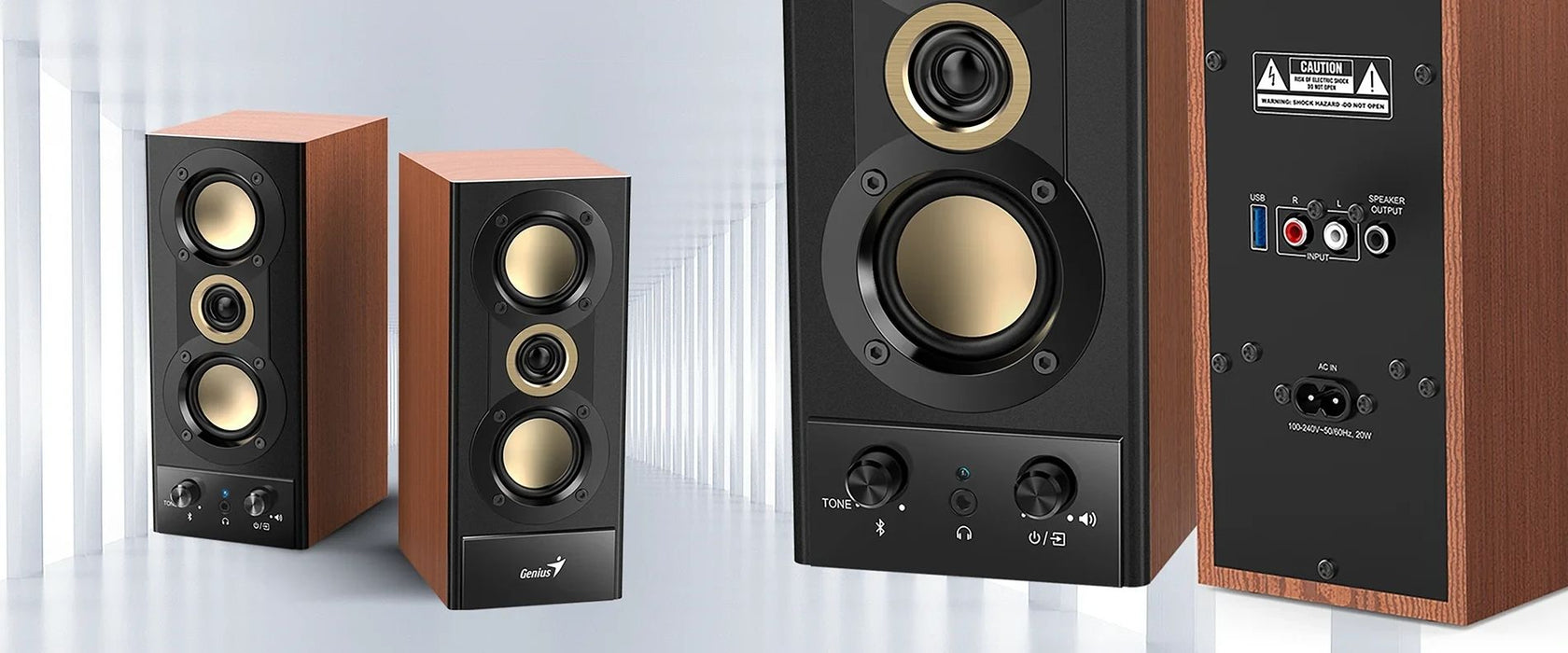 Аудио система Genius - SP-HF800BT, 2.0, 20W, Bluetooth 5.3, кафява