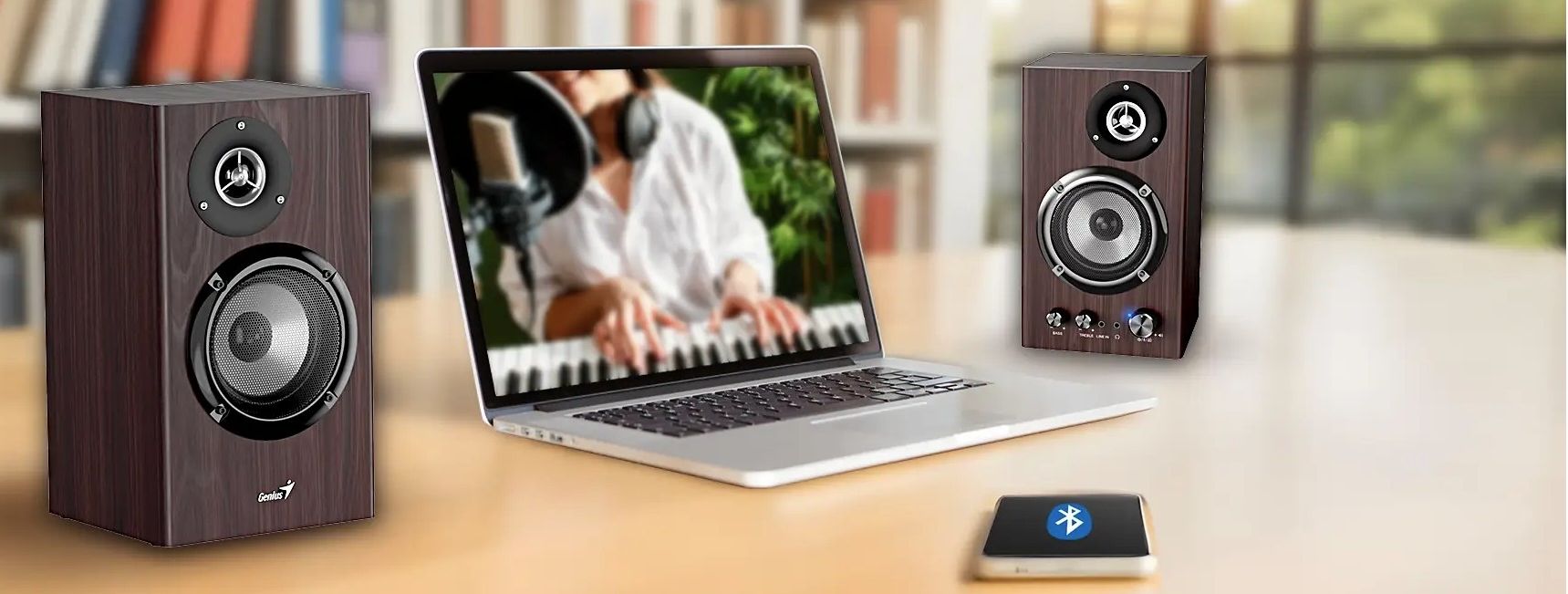 Аудио система Genius - SP-HF1812BT, 2.0, 50W, Bluetooth, кафява
