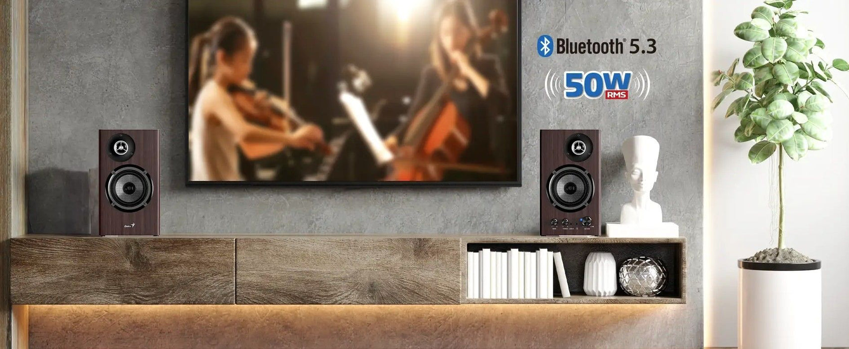 Аудио система Genius - SP-HF1812BT, 2.0, 50W, Bluetooth, кафява
