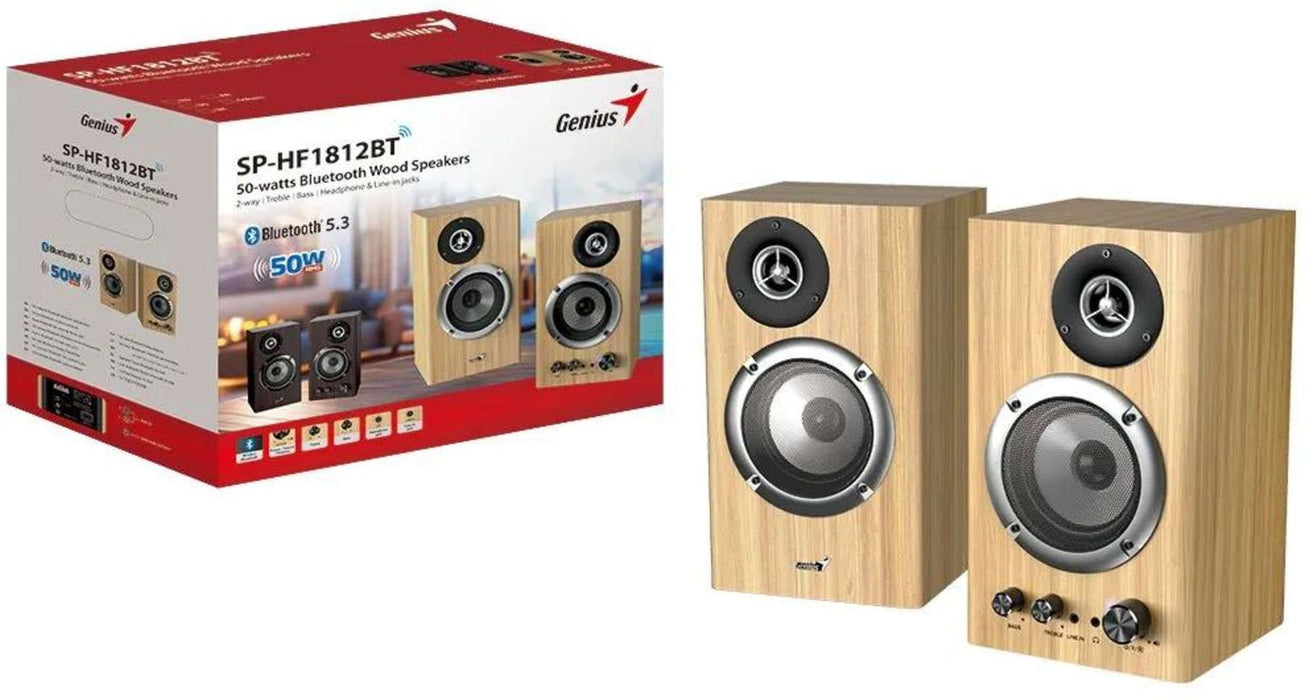 Аудио система Genius - SP-HF1812BT, 2.0, 50W, Bluetooth 5.3, светъл бор
