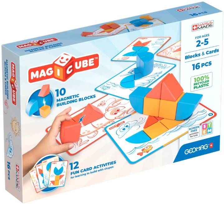 Магнитен конструктор Geomag - Magicube, Форми и карти, 16 части