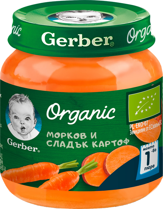 Био пюре морков и сладък картоф, 6+м, 125 g