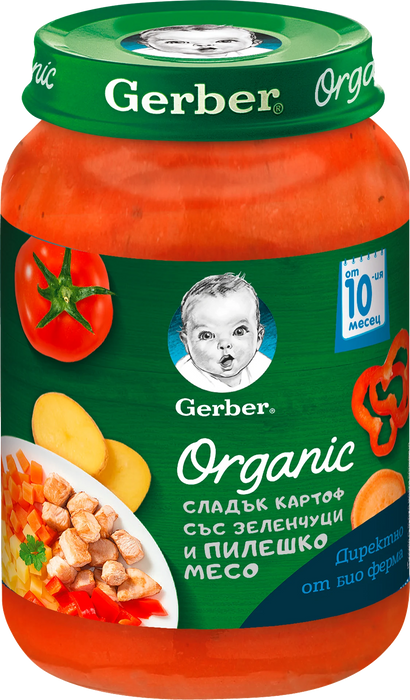 Био пюре сладък картоф, зеленчуци и пилешко месо, 10+м, 190 g