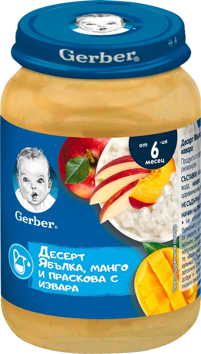 Пюре ябълка, манго и праскова с извара, от 6+ м., 190 g