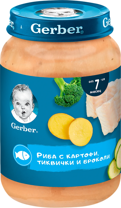 Риба с картофи, тиквички и броколи, 7+м, 190 g