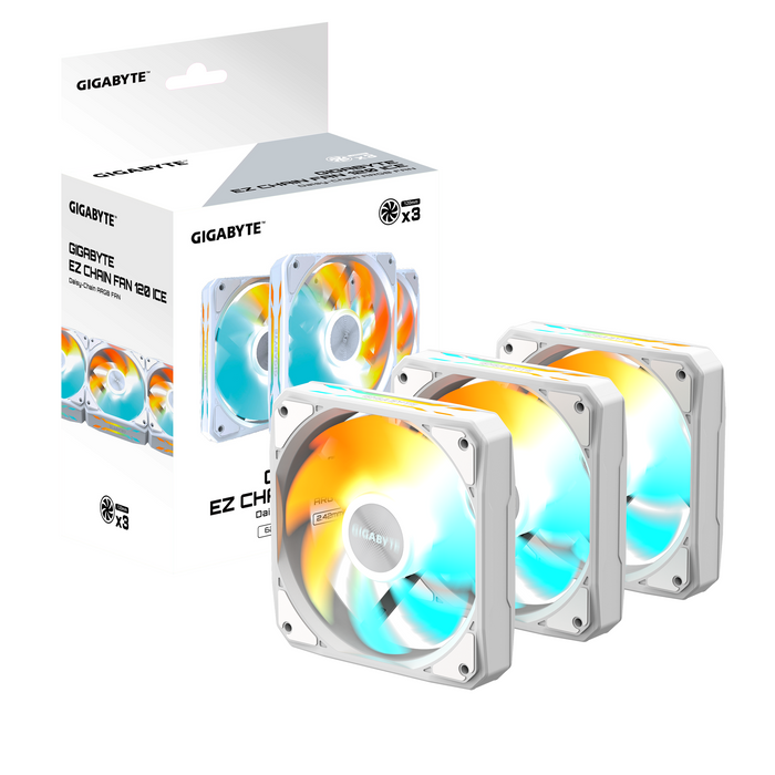 Комплект вентилатори 3-Pack GIGABYTE AORUS EZ CHAIN FAN 120 ICE, 120x120x25mm ARGB