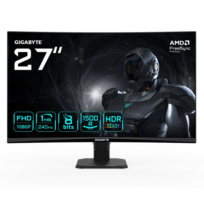 GIGABYTE GS27FC2 27" FHD извит геймърски монитор - 1920 x 1080, 240Hz, 1, 350 cd/m², HDR Ready, HDMI 2.0, Displayport 1.4