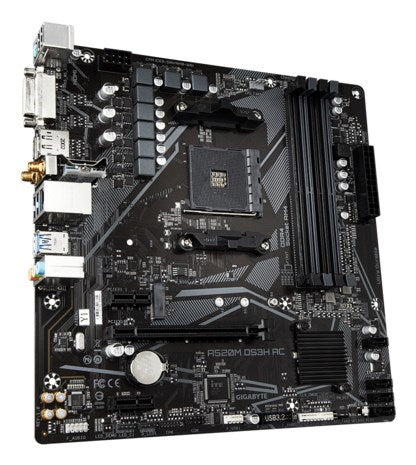 Дънна платка GIGABYTE A520M DS3H AC - процесори AMD Ryzen 5000 серия, 5+3 фази VRM, до 4733MHz DDR5 (OC), 1xPCIe 3.0 M.2, GbE LAN, WIFI 5, USB 3.2 Gen 1