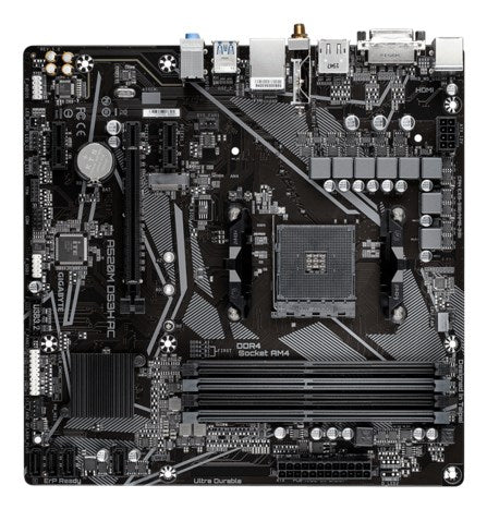 Дънна платка GIGABYTE A520M DS3H AC - процесори AMD Ryzen 5000 серия, 5+3 фази VRM, до 4733MHz DDR5 (OC), 1xPCIe 3.0 M.2, GbE LAN, WIFI 5, USB 3.2 Gen 1