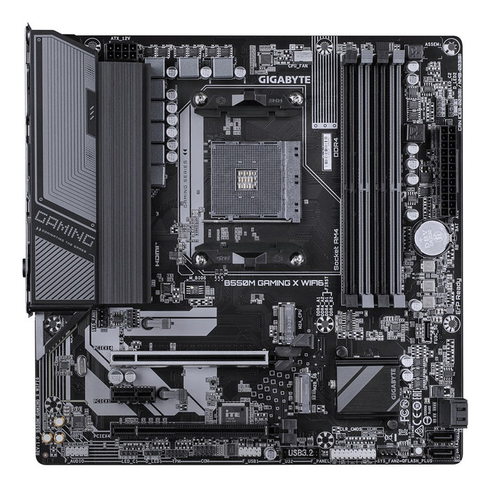 Дънна платка GIGABYTE B550M GAMING X WIFI6 - процесори AMD Ryzen 5000, 5+3 фази VRM, до 3200MHz DDR4, 1xPCIe 4.0 + 1xPCIe 3.0 M.2, Wi-Fi 6, 1GbE LAN, USB 3.2 Gen 1