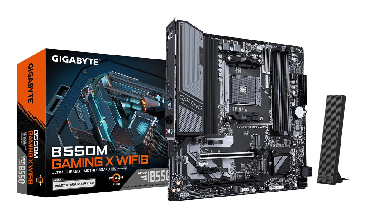 Дънна платка GIGABYTE B550M GAMING X WIFI6 - процесори AMD Ryzen 5000, 5+3 фази VRM, до 3200MHz DDR4, 1xPCIe 4.0 + 1xPCIe 3.0 M.2, Wi-Fi 6, 1GbE LAN, USB 3.2 Gen 1