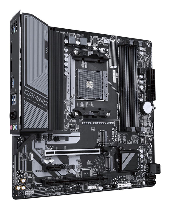 Дънна платка GIGABYTE B550M GAMING X WIFI6 - процесори AMD Ryzen 5000, 5+3 фази VRM, до 3200MHz DDR4, 1xPCIe 4.0 + 1xPCIe 3.0 M.2, Wi-Fi 6, 1GbE LAN, USB 3.2 Gen 1