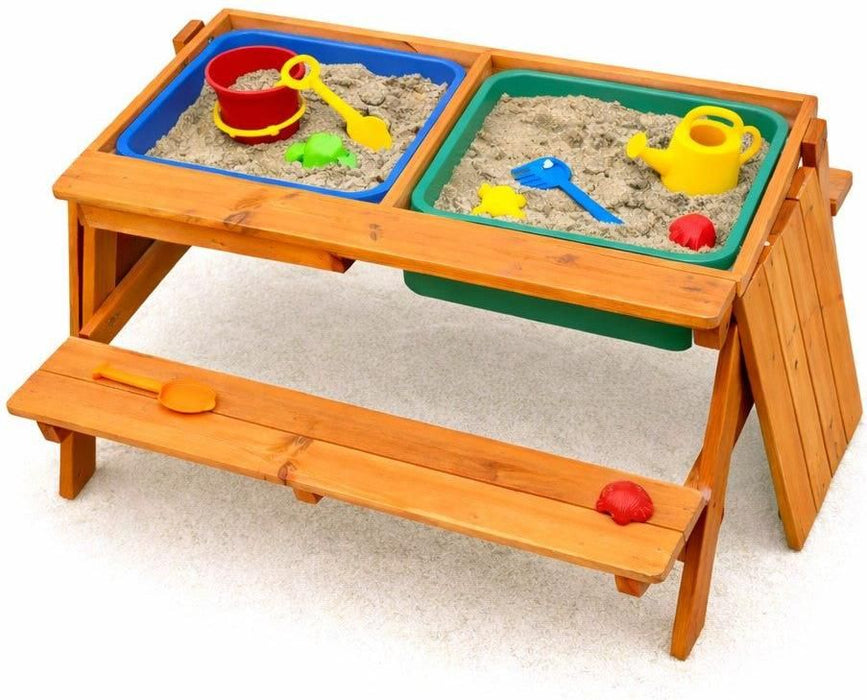 Детска дървена маса с пейки и пясъчник Ginger Home - С повдигащ се плот