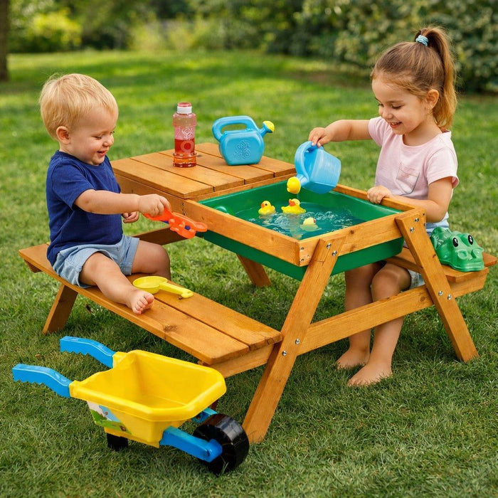 Детска дървена маса с пейки и пясъчник Ginger Home - С повдигащ се плот