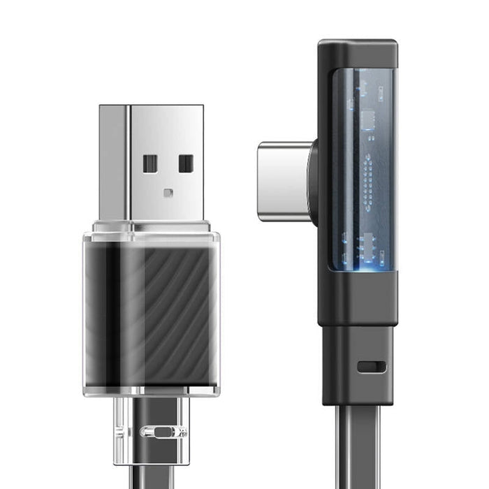Ъглов кабел Mcdodo CA-3423 USB-C към USB-C 1.8m LED черен