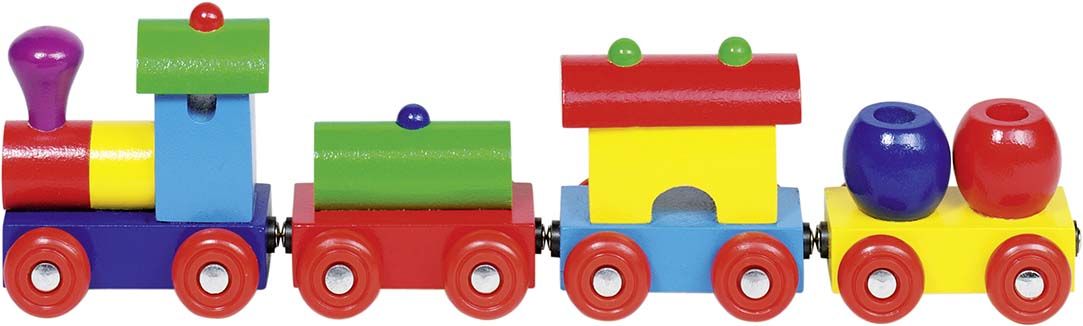 Дървена играчка Goki - Влакче с магнитно свързване, Перу