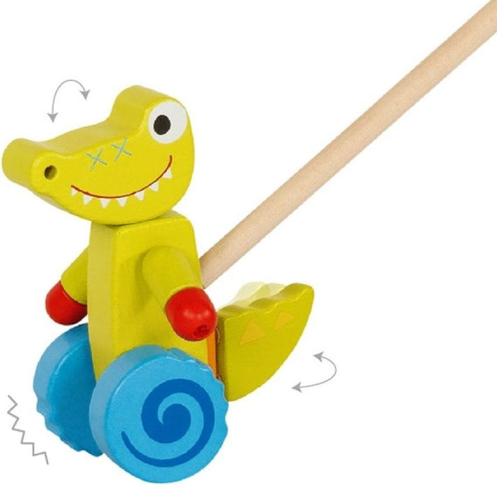Дървена играчка Goki - Крокодил за бутане
