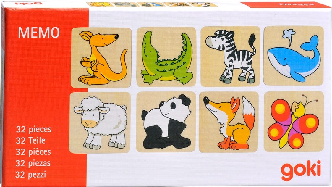 Дървена игра за памет Goki - Животни, 32 части