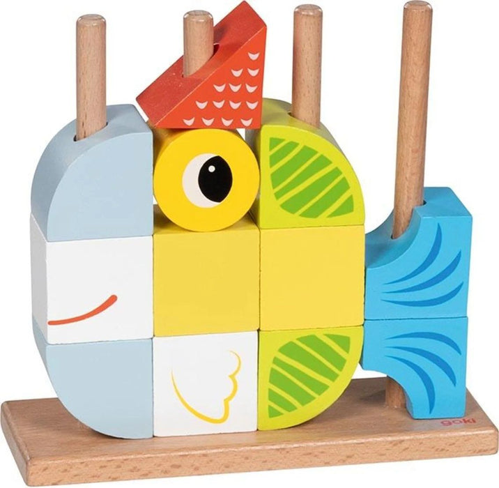 Дървена играчка за нанизване Goki - С 12 шаблона