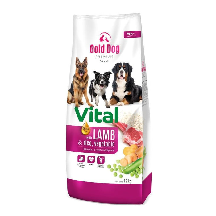 GOLD DOG Premium Vital агнешко и ориз - суха храна за кучета - 12 кг