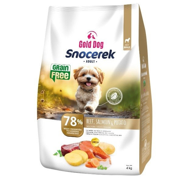GOLD DOG Snocerek Без зърнени култури Суха храна за кучета за малки породи с говеждо месо и сьомга, картофи - 4 кг