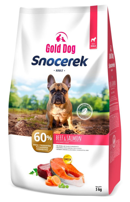 GOLD DOG Snocerek Суха храна за кучета с говеждо месо и сьомга за малки породи - 5 кг