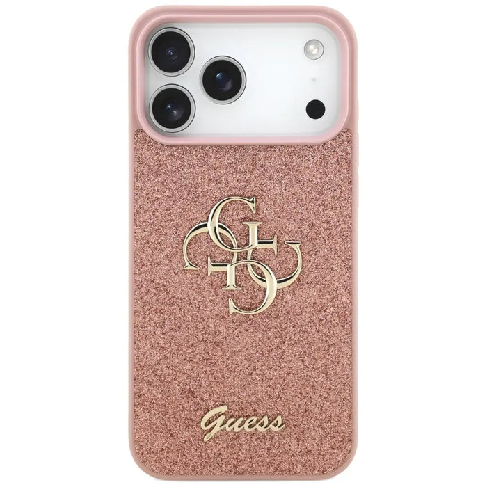 Голям 4G калъф Guess Fixed Glitter за iPhone 17 Pro Max