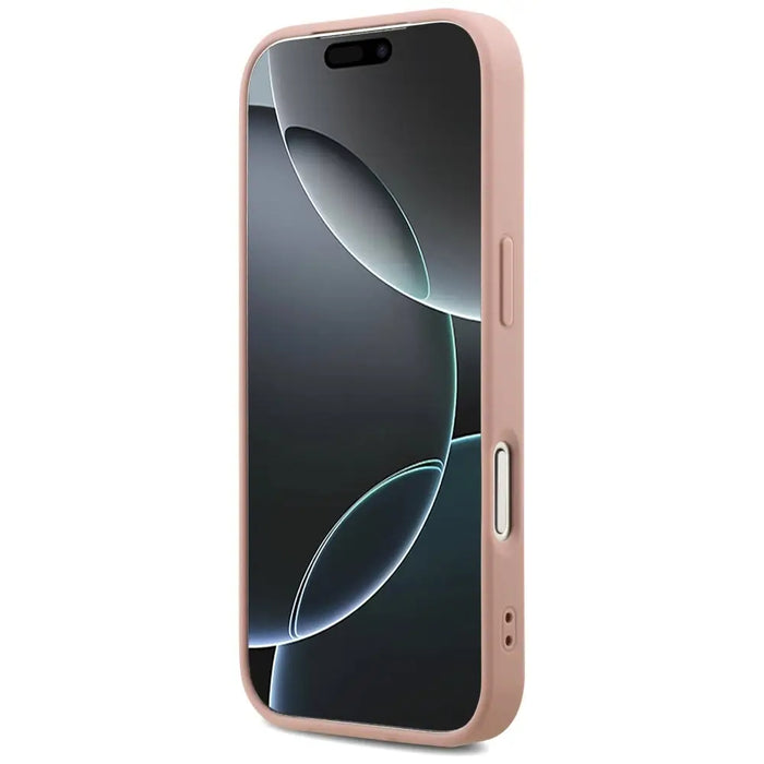 Голям 4G калъф Guess Fixed Glitter за iPhone 17 Pro - розов