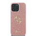 Голям 4G калъф Guess Fixed Glitter за iPhone 16 Pro - розов