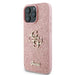 Голям 4G калъф Guess Fixed Glitter за iPhone 16 Pro - розов
