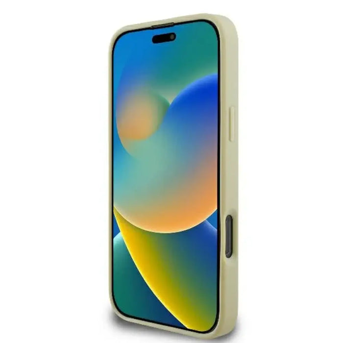 Голям 4G калъф Guess Fixed Glitter за iPhone 16 Pro - златен