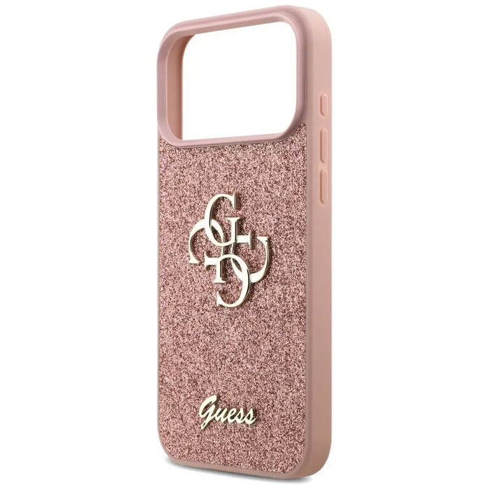 Голям 4G калъф Guess Fixed Glitter за iPhone 17 Pro Max