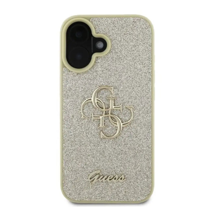 Голям калъф Guess Fixed Glitter 4G за iPhone 16 - златен