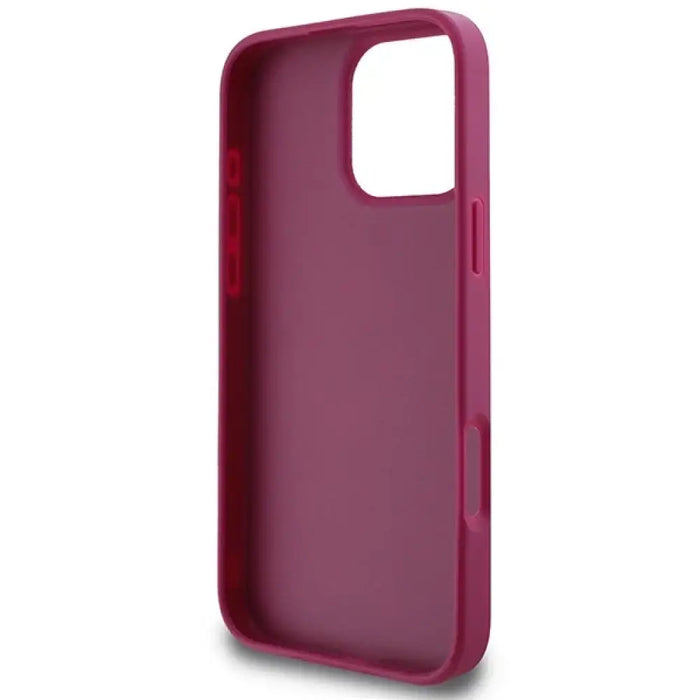 Голям калъф Guess Glitter Script 4G за iPhone 16 Pro - лилав