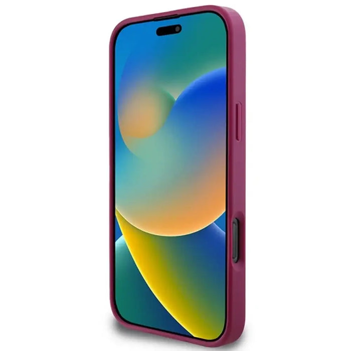 Голям калъф Guess Glitter Script 4G за iPhone 16 Pro - лилав