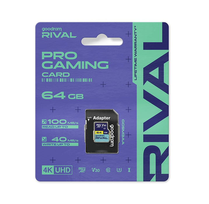 GOODRAM RIVAL M3AA 64 GB MicroSDXC V30 UHS-I U3 + адаптер (GGSM3AA-0640R12)