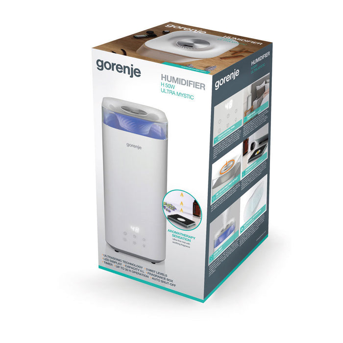 ОВЛАЖНИТЕЛ GORENJE H50W 5000.00 L, РЕЖИМ СЪН, 38.00 dB(A), АРОМА ФУНКЦИЯ