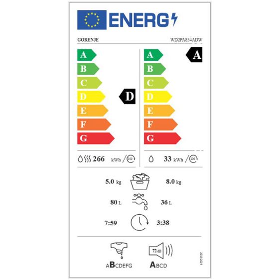 Пералня със сушилня GORENJE WD2PA854ADW, 8/5 кг, 1400 об/мин