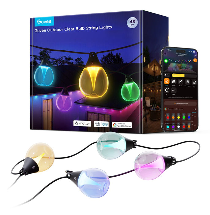 Govee H7025 RGBICW Външни LED гирлянди, 14.63 м, 2.4 GHz Wi-Fi + Bluetooth