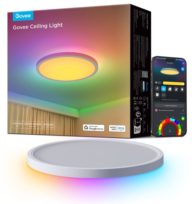 Govee 30 см RGBWW + RGBIC Smart Умна таванна лампа Wi-Fi/Bluetooth 28 W