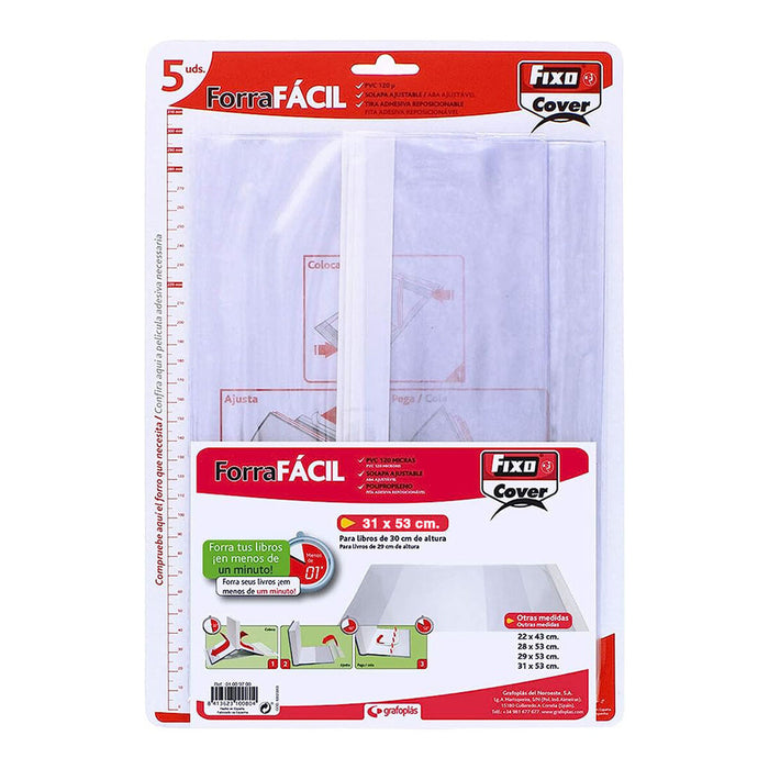 Лепяща се Корица за Книги Grafoplas Прозрачен PVC 5 броя 31 x 53 cm