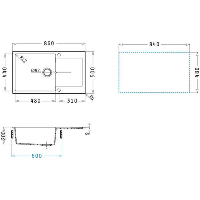 ГРАНИТНА КУХНЕНСКА МИВКА PYRAMIS ITHAKA 86X50 CM 1B1D