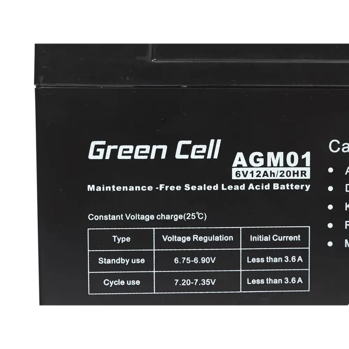 Green Cell AGM батерия 6V 12Ah 12.000 mAh запечатана