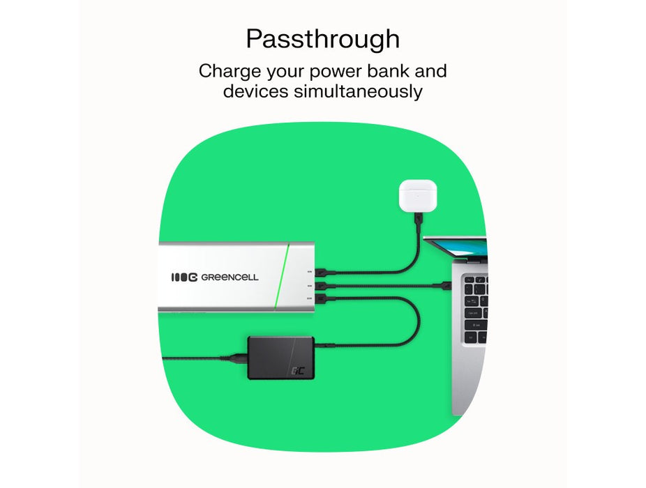 Green Cell PBPLGC20P външна батерия Литиево-йонна (Li-Ion) 20800 mAh Алуминий, Черен, Зелен, Светлосив, Сребрист