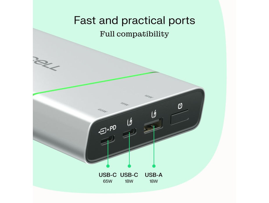 Green Cell PBPLGC20P външна батерия Литиево-йонна (Li-Ion) 20800 mAh Алуминий, Черен, Зелен, Светлосив, Сребрист