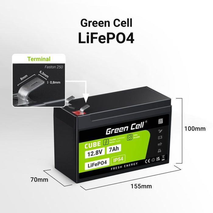 Green Cell LFPGC12V7AH UPS батерия Литиево-железен фосфат (LiFePO4) 12.8 V 7 Ah