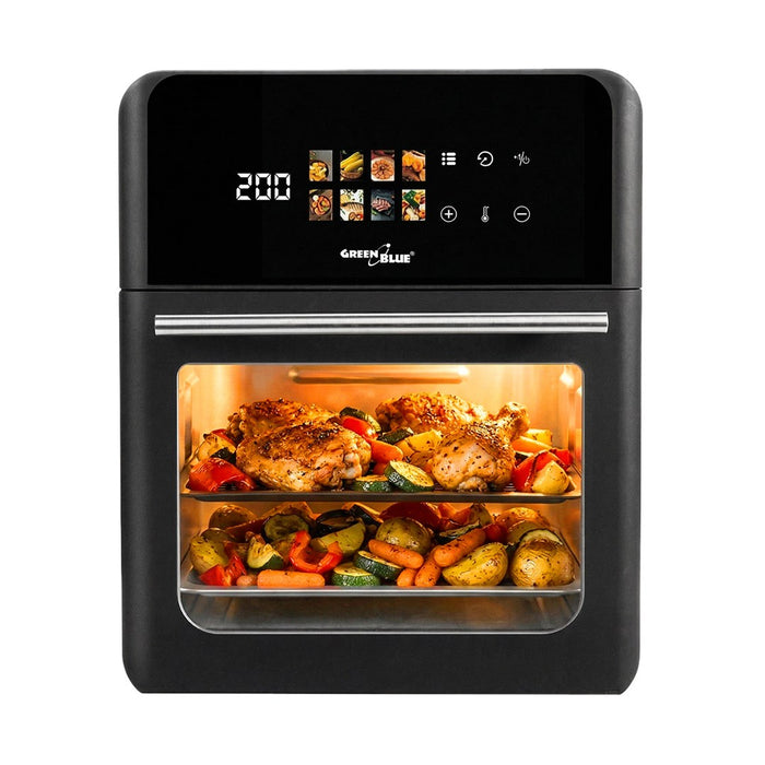 GreenBlue ФРИТЮРНИК С ВЪЗДУХ Безмаслен фритюрник с горещ въздух, 1800 W, капацитет 10 л, 8 програми, аксесоари, таймер, GB950