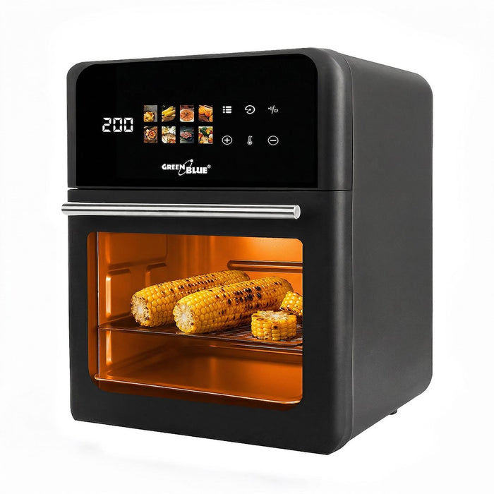 GreenBlue ФРИТЮРНИК С ВЪЗДУХ Безмаслен фритюрник с горещ въздух, 1800 W, капацитет 10 л, 8 програми, аксесоари, таймер, GB950