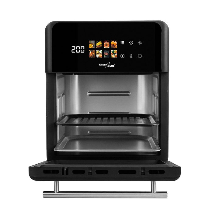GreenBlue ФРИТЮРНИК С ВЪЗДУХ Безмаслен фритюрник с горещ въздух, 1800 W, капацитет 10 л, 8 програми, аксесоари, таймер, GB950