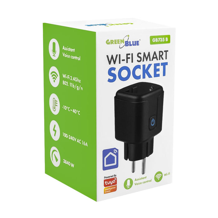 GreenBlue WiFi контакт с дистанционно управление, Android/iOS/Alexa/Google Home, таймер, ватметър, макс. 16A/3840W, GB735 B
